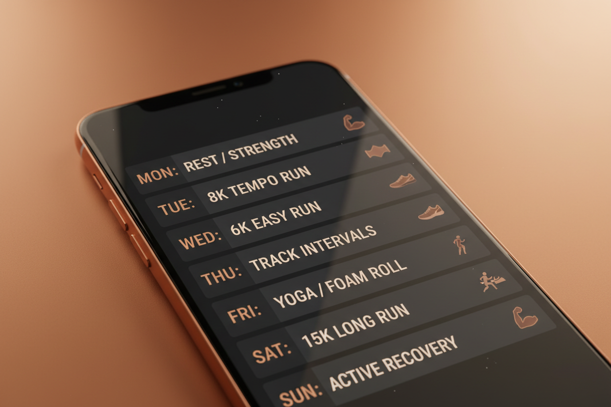 Close-up of running training plan on smartphone